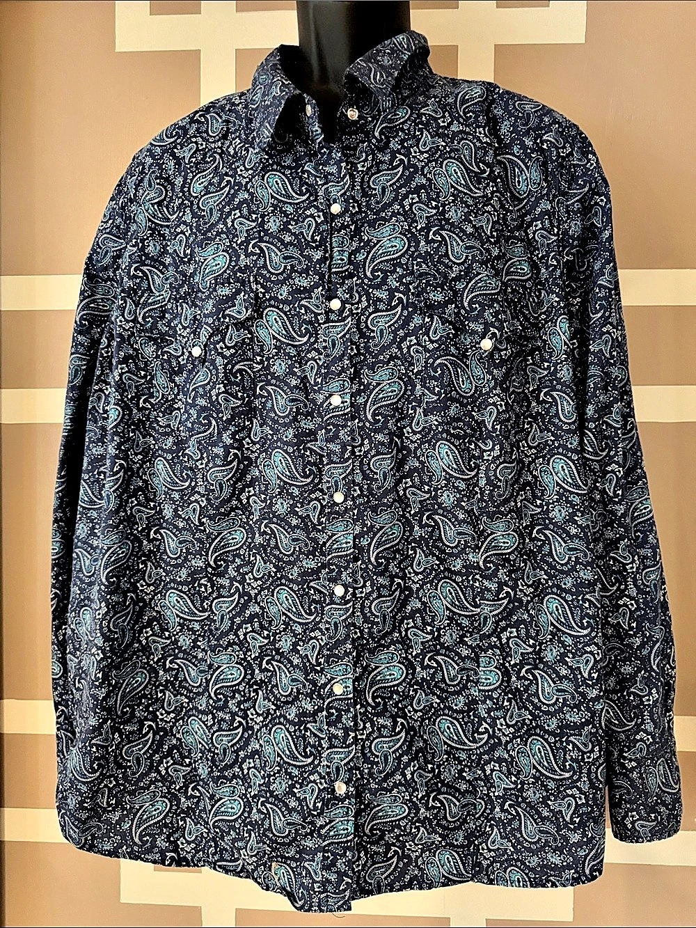 Roper Wear The West Paisley Pearl Smap Western Shirt Blue/Teal 2X EXC CONDITION